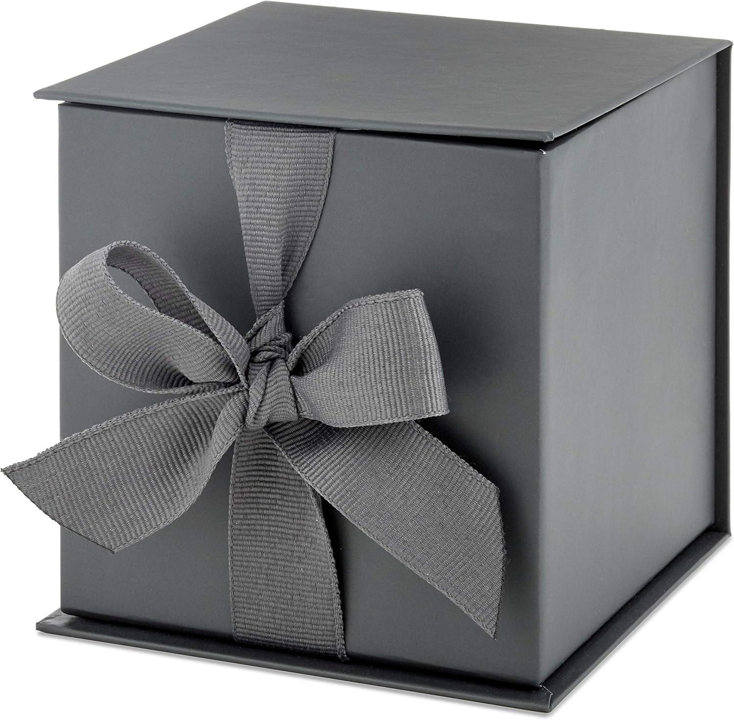 imageHallmark Small Gift Box with Bow and Shredded Paper Fill Black 4 inch Gift Box for Weddings Graduations Birthdays Fathers Day Groomsmen Gifts All OccasionSlate Gray