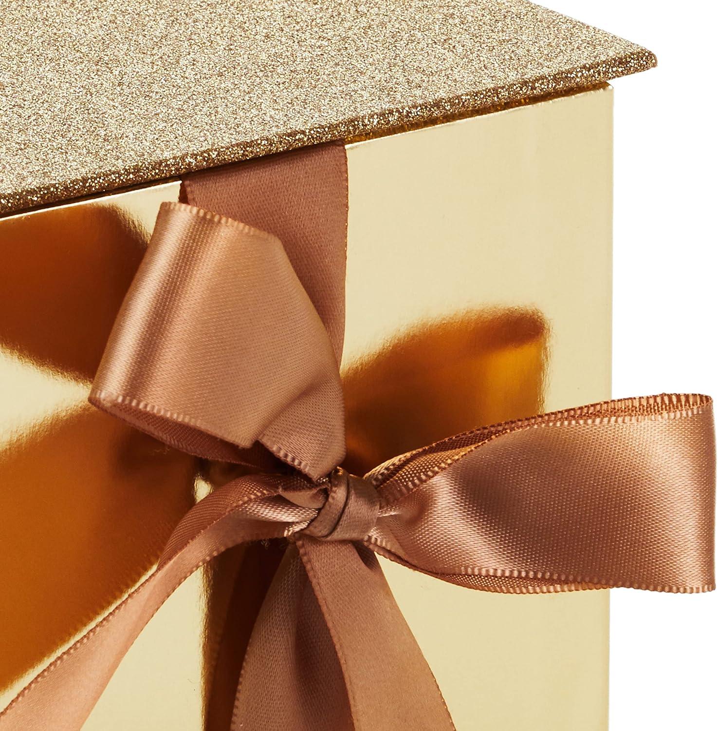 imageHallmark Small Gift Box with Bow and Shredded Paper Fill Red Signature 4 inch Gift Box with Glitter for Birthdays Graduations Anniversaries Christmas Valentines Day All OccasionGold Glitter