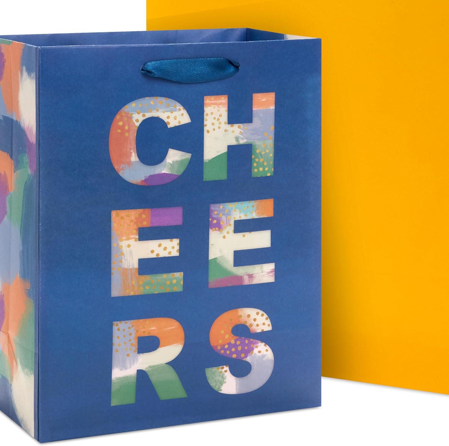 imageHallmark Solid Gift Bag Assortment 8 Bags 4 Medium 9quot 4 Large 13quot Blue Green Orange Cheers StripesBlue  Green  Orange