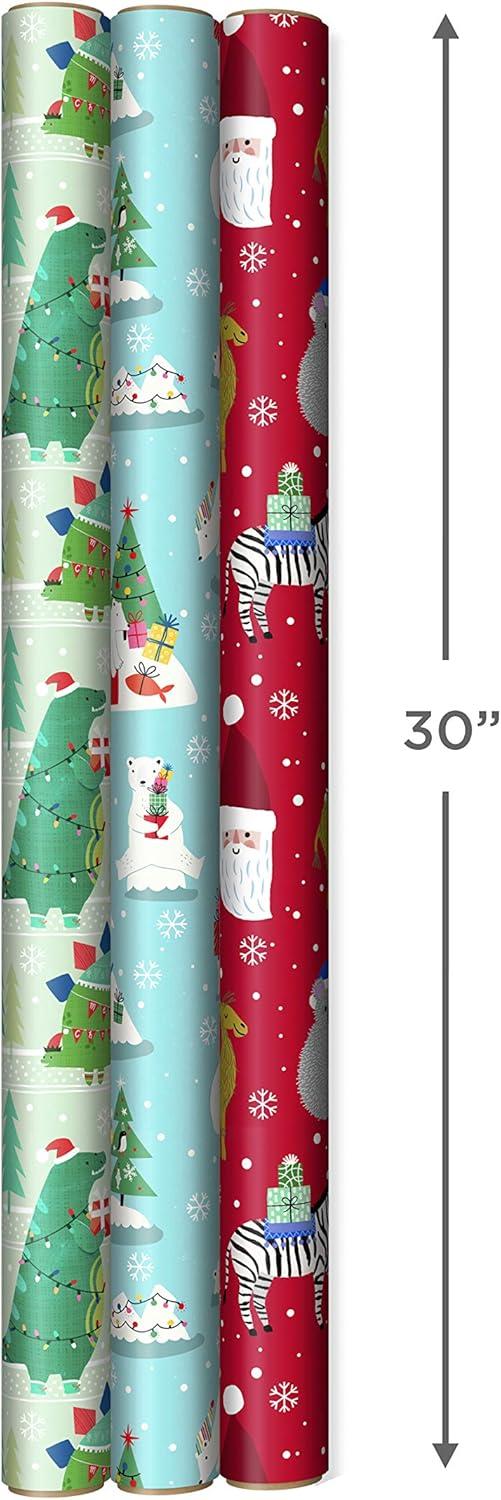 imageHallmark Trendy Reversible Christmas Wrapping Paper for Kids 3 Rolls 120 sq ft ttl Dinosaurs Koalas Polar Bears Penguins Camels Zebras StripesDinosaurs  Koalas  Polar Bears  Penguins  Camels  Zebras  Stripes