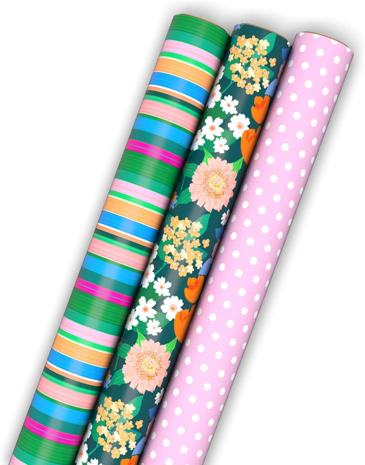 imageHallmark Wrapping Paper Mini Rolls 3Pack Stripes Wildflowers Pink Polka Dots for Birthdays Mothers Day Bridal Showers Any Occasion  45 Sq Ft TotalStripes  Wildflowers  Pink Polka Dots