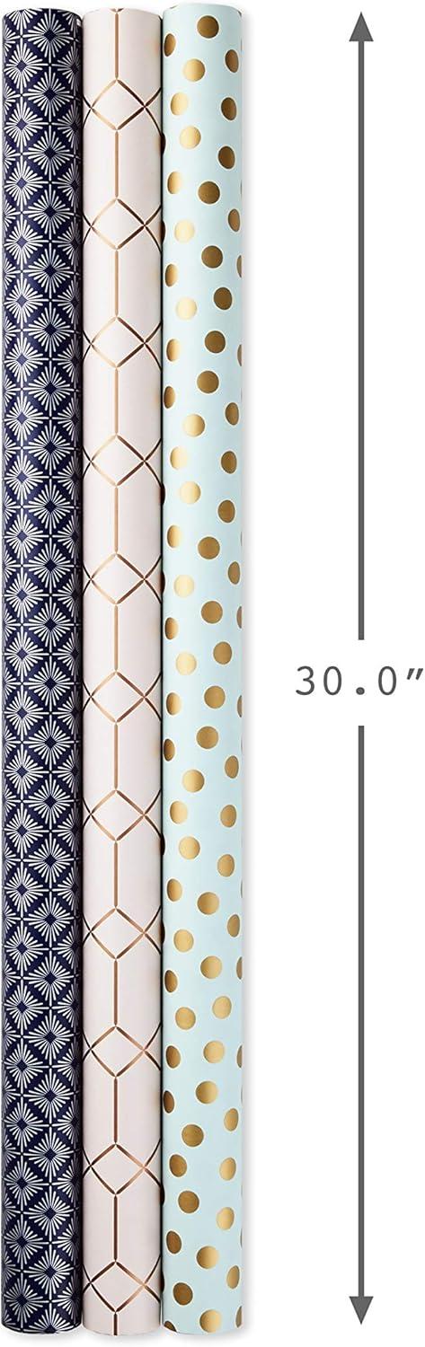 imageHallmark Wrapping Paper Rolls for Graduation Wedding Birthday Baby Shower Bridal Shower  Foil Metallic Pastel Gift Wrap Paper Set of 3 Reversible Rolls 120 sq ft ttlNavy  Blush  Mint