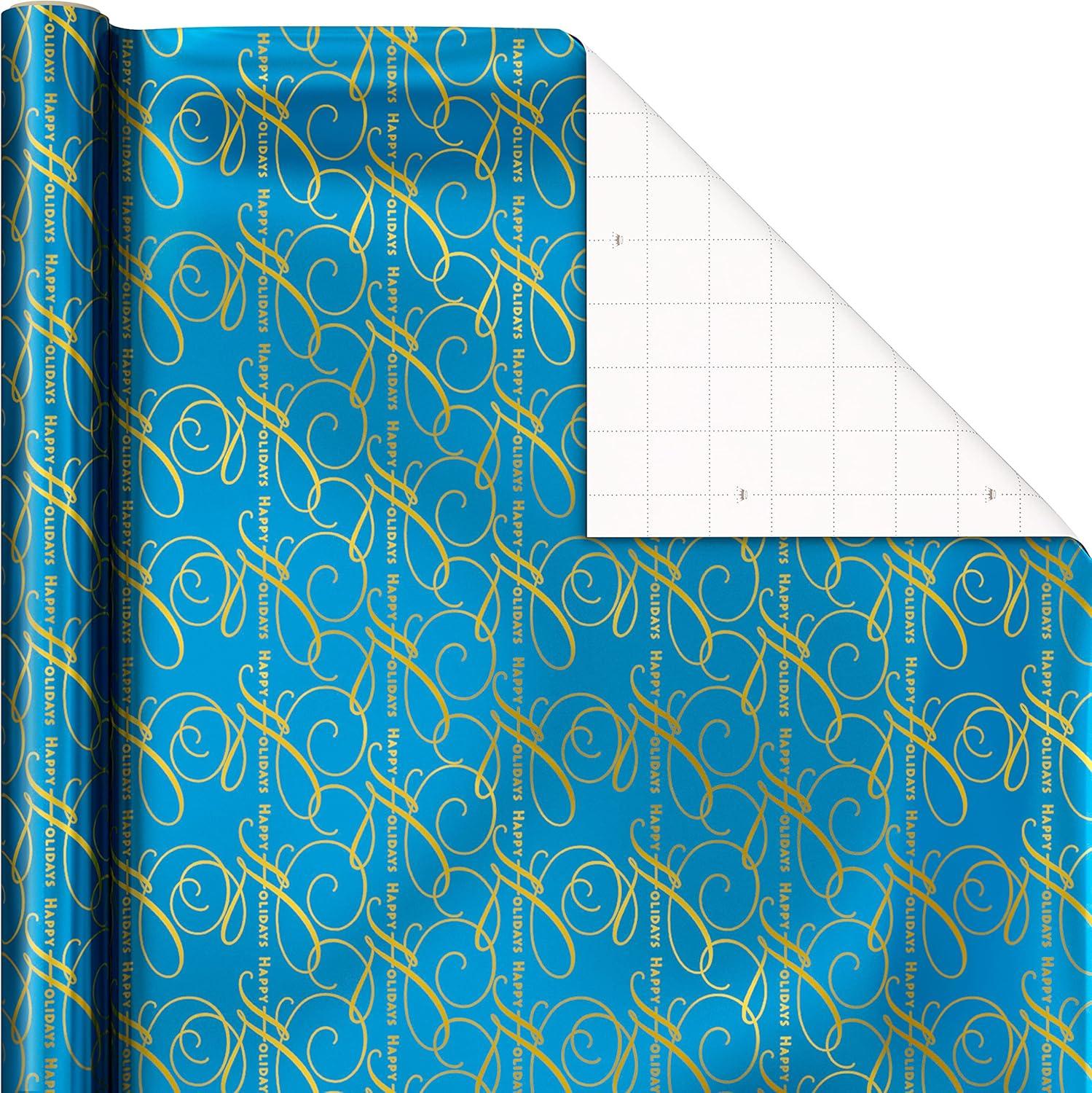 imageHallmark Wrapping Paper Rolls for Graduation Wedding Birthday Baby Shower Bridal Shower  Foil Metallic Pastel Gift Wrap Paper Set of 3 Reversible Rolls 120 sq ft ttlNavy Blue Snowflakes  Gold  Happy Holidays