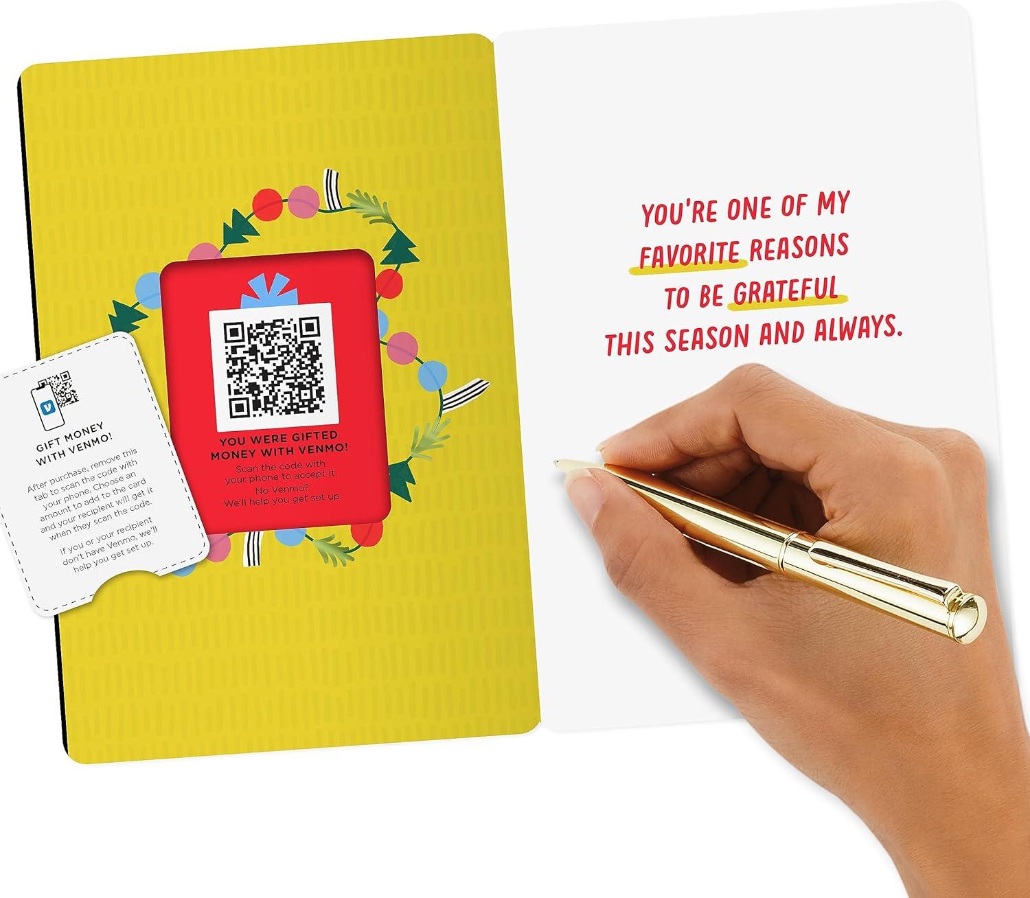 imageHallmark and Venmo Christmas Cards 2 Cards with Envelopes Santa with Unicorn Rainbow Christmas Tree