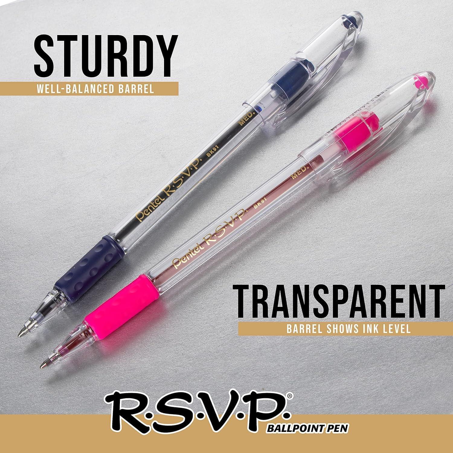 imagePentel RSVP Ballpoint Pens Pack of 12 and Hallmark Bulk Kraft Thank You Notes 100 Count with Envelopes for Weddings Bridal Showers Engagements Any Occasion