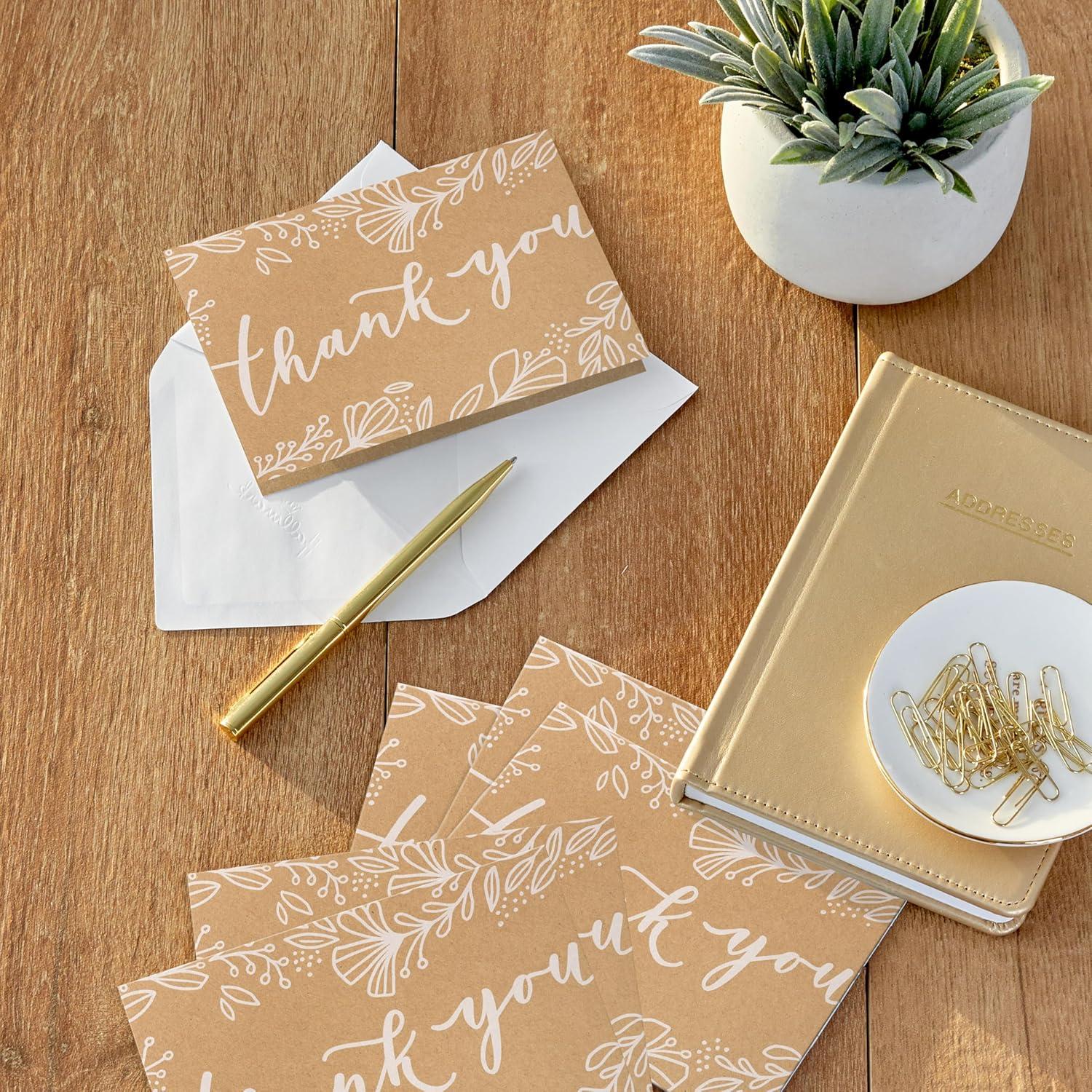 imagePentel RSVP Ballpoint Pens Pack of 12 and Hallmark Bulk Kraft Thank You Notes 100 Count with Envelopes for Weddings Bridal Showers Engagements Any Occasion