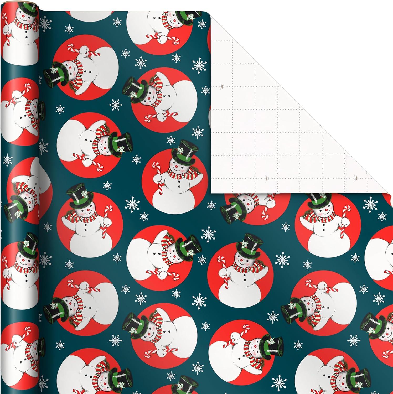 imageScotch Hallmark Christmas Wrapping Paper Rolls Magic Tape Set of 3 Gift Wrap Rolls with 6 Rolls of Tape Vintage Holiday Designs  Dancing Santa Snowman Merry Jolly Happy PeaceMagic Tape  Wrapping Paper