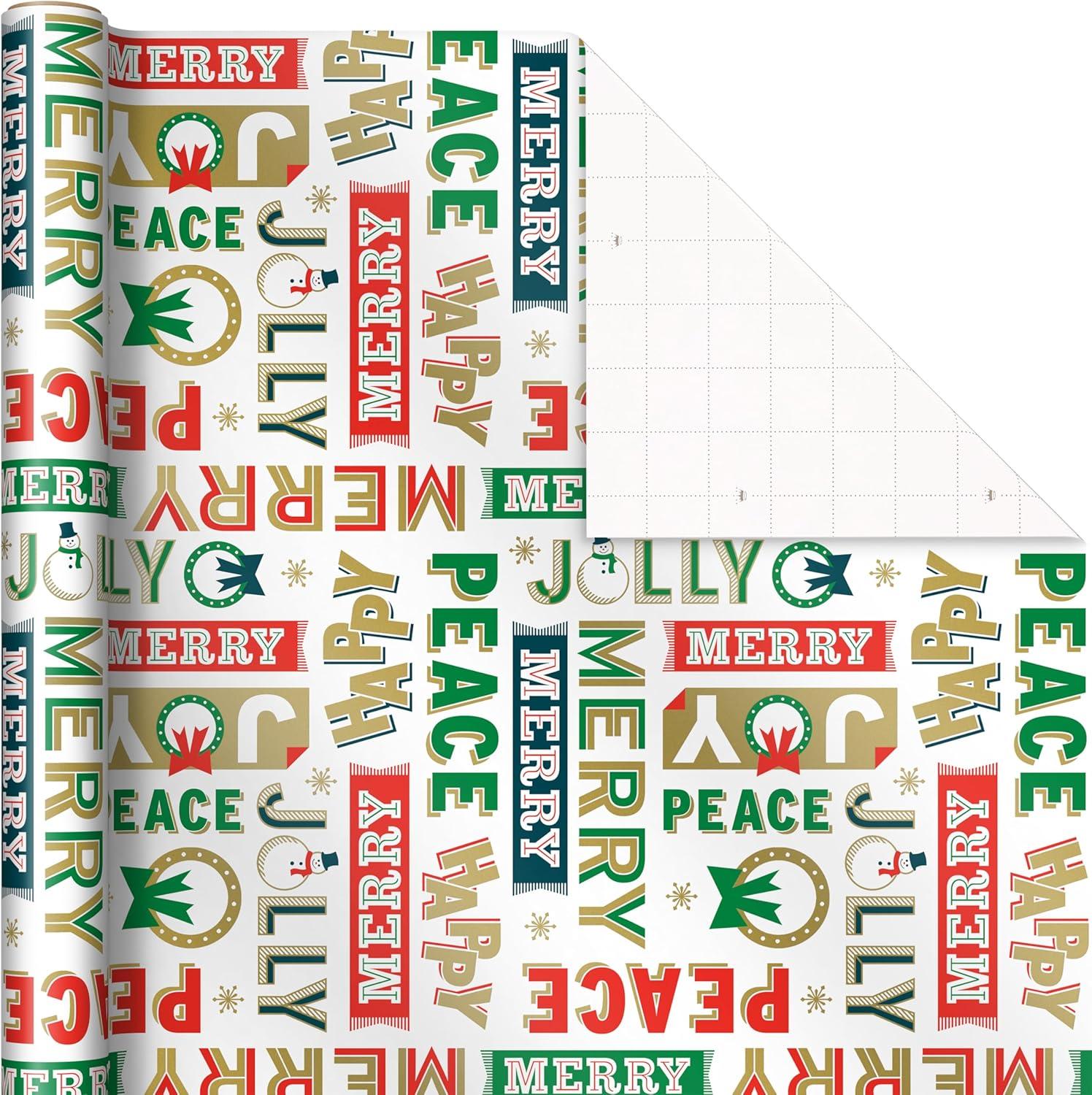 imageScotch Hallmark Christmas Wrapping Paper Rolls Magic Tape Set of 3 Gift Wrap Rolls with 6 Rolls of Tape Vintage Holiday Designs  Dancing Santa Snowman Merry Jolly Happy PeaceMagic Tape  Wrapping Paper