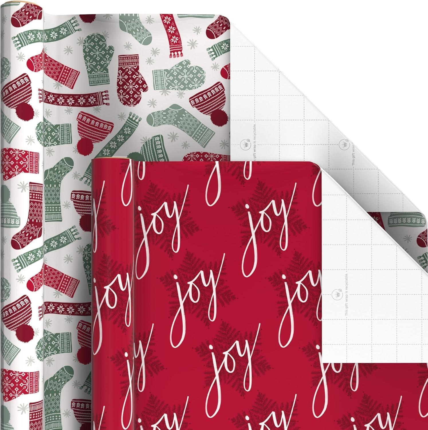 imageScotch Magic Greener Tape and Hallmark Recyclable Christmas Wrapping Paper Rolls 12 Rolls of Tape with Set of 6 Gift Wrap Rolls Red and Green Deer Mittens Citrus Quilt Plaid