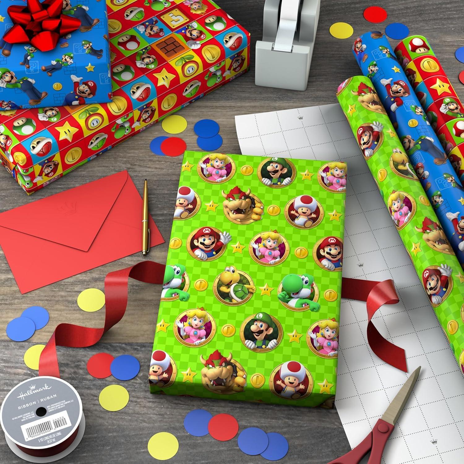 imageScotch Magic Tape and Hallmark Nintendo Super Mario Wrapping Paper Rolls 4 Rolls of Tape with Set of 3 Gift Wrap Rolls for Birthdays Christmas Any OccasionTape  Wrapping Paper