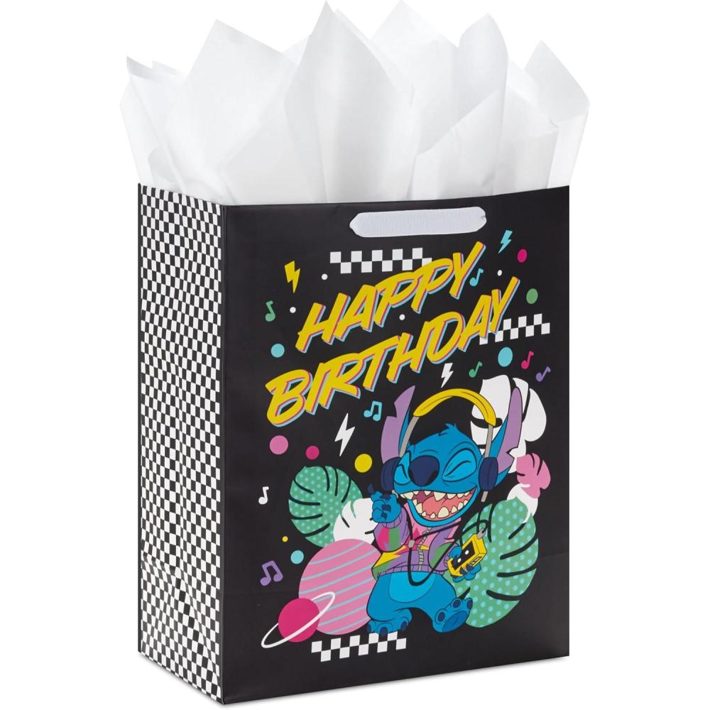 imageBirthday Hallmark Disney 13quot Large Gift Bag with Tissue Paper Minnie Mouse Yellow and Orange with Pink Polka Dots Kids Adults FansLilo and Stitch