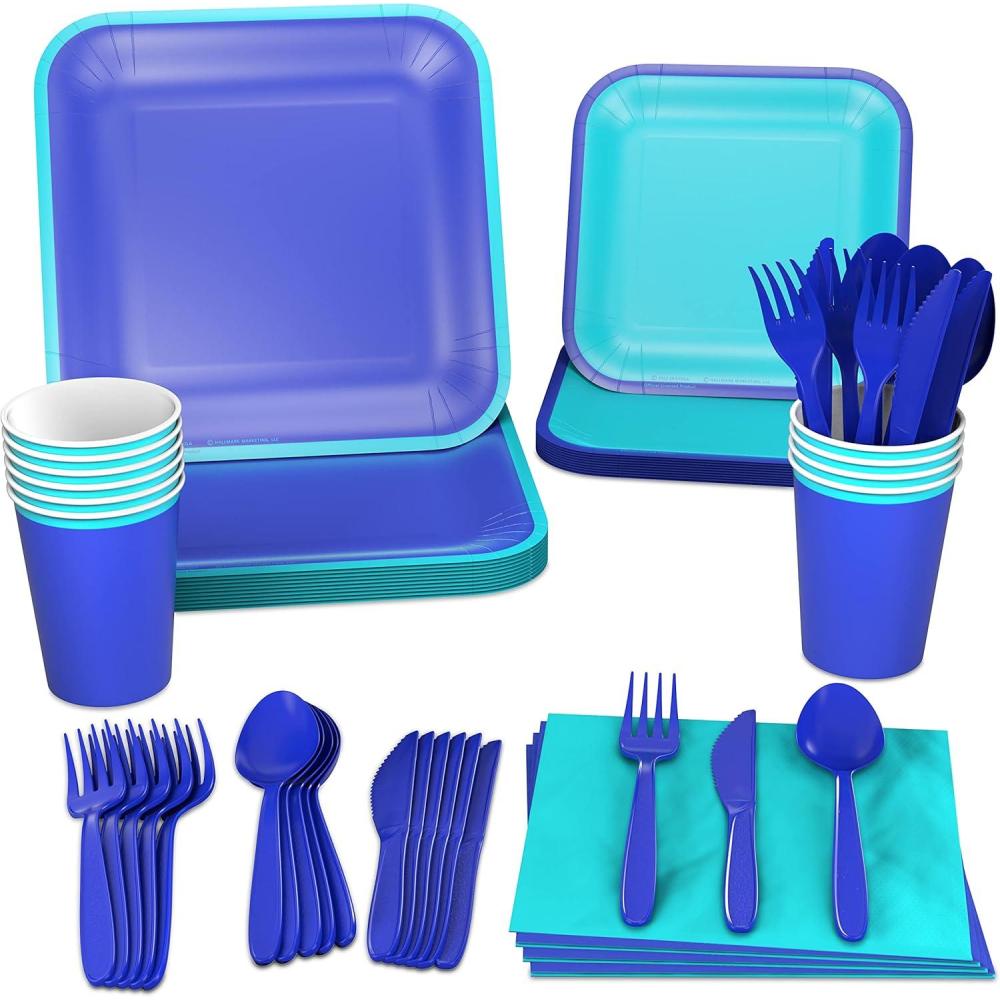 imageCrayola Color Pop Cool Rainbow Stripe Party Supplies 12 Dinner Plates 12 Dessert Plates 12 Paper Cups 24 Napkins 12 Sets of Plastic Cutlery for Birthdays Baby Showers 5CLP1009Indigo  Aquamarine Blue