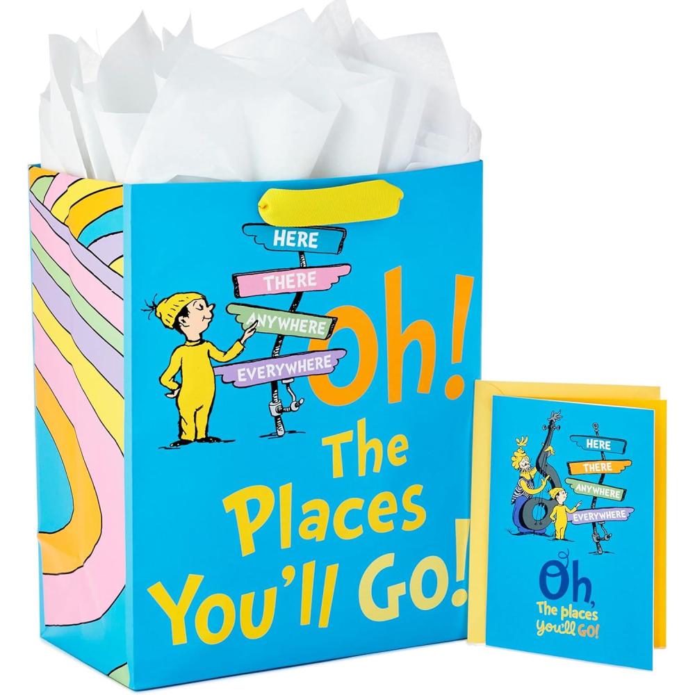 imageHallmark 13quot Large Graduation Gift Bag with Greeting Card and Tissue Paper Black Red Blue Holographic for High School College Law School Nursing KindergartenBlue