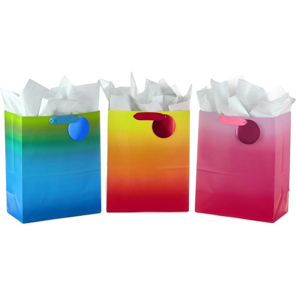 imageHallmark 13quot Large Iridescent Gift Bags Assortment 3 Bags Rainbow Gradients  BlueGreen GoldSilver PurpleRed for Birthdays Graduations Bridal Showers Baby ShowersOmbre