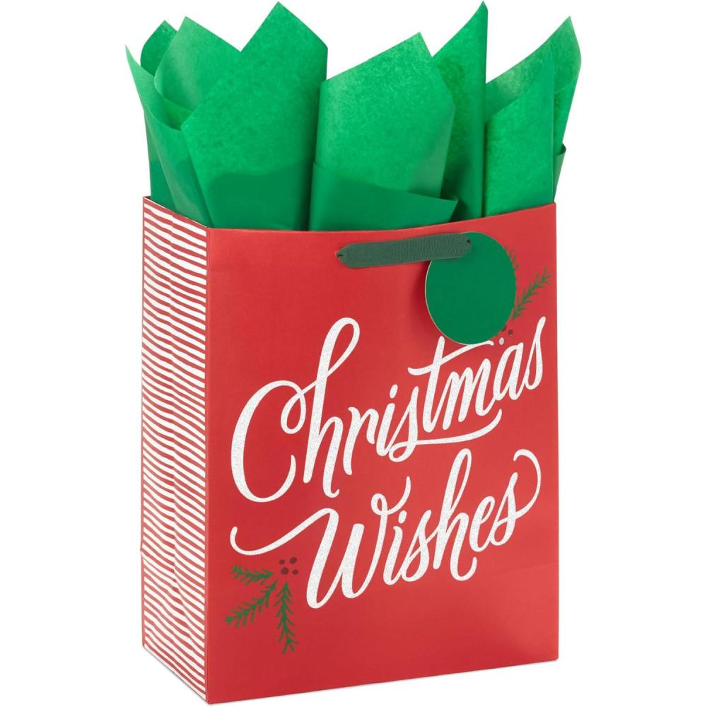 imageHallmark 15quot Extra Large Holiday Gift Bag with Tissue Paper and Gift Tag Trendy Lights on Pink All Is BrightChristmas Wishes