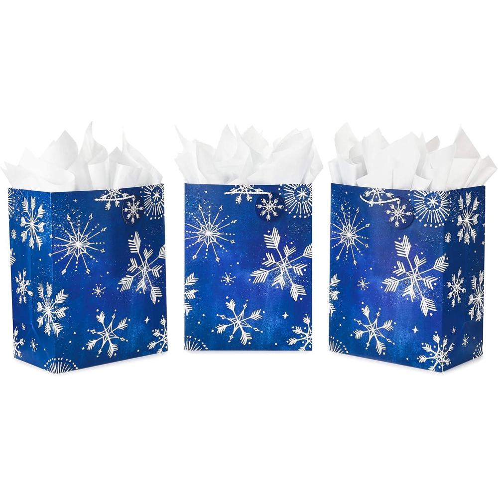imageHallmark 17quot Extra Large Blue Gift Bags with Tissue Paper 3 Gift Bags Starry Snowflakes on Navy for Winter Weddings Birthdays Housewarming GiftsExtra Large
