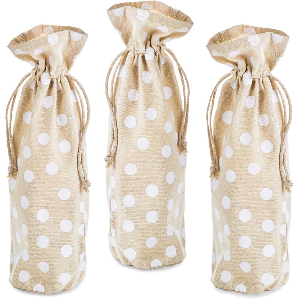 imageHallmark 19quot Large Canvas Bag with Yellow Drawstring Ivory and Blue for Birthdays Baby Showers Fathers DayWhite Dots