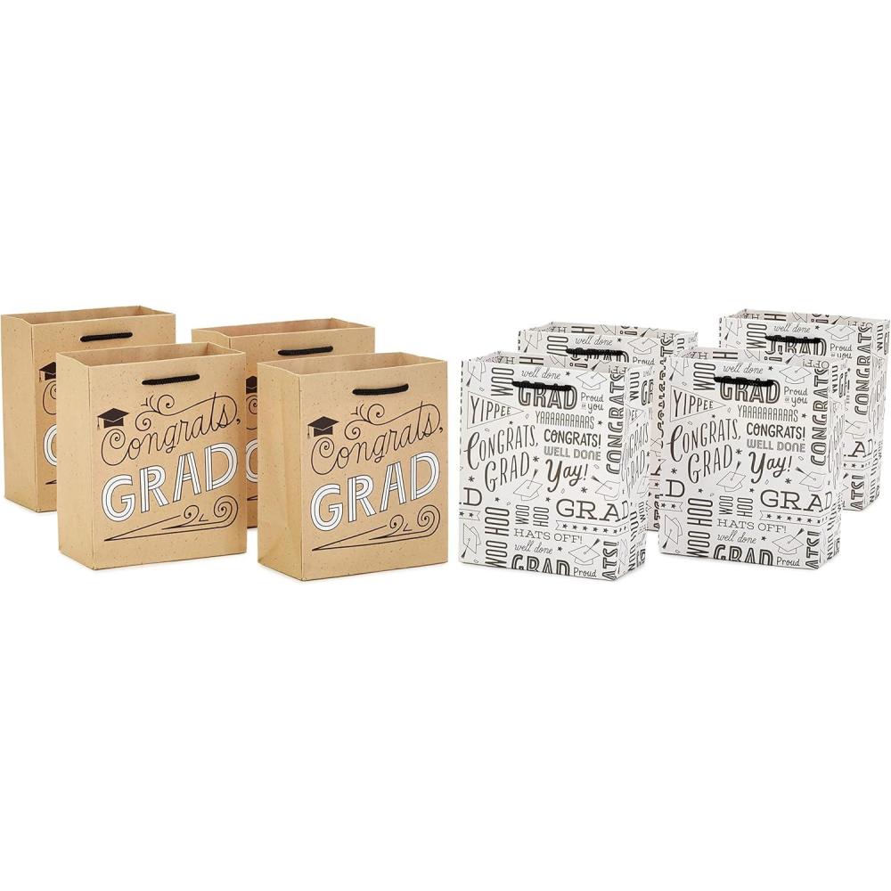 imageHallmark 6quot Small Graduation Gift Bag Bundle 8 Bags 2 Designs Kraft Congrats Grad Black and White for High School Graduates Preschool Kindergarten College Open House Party Favors