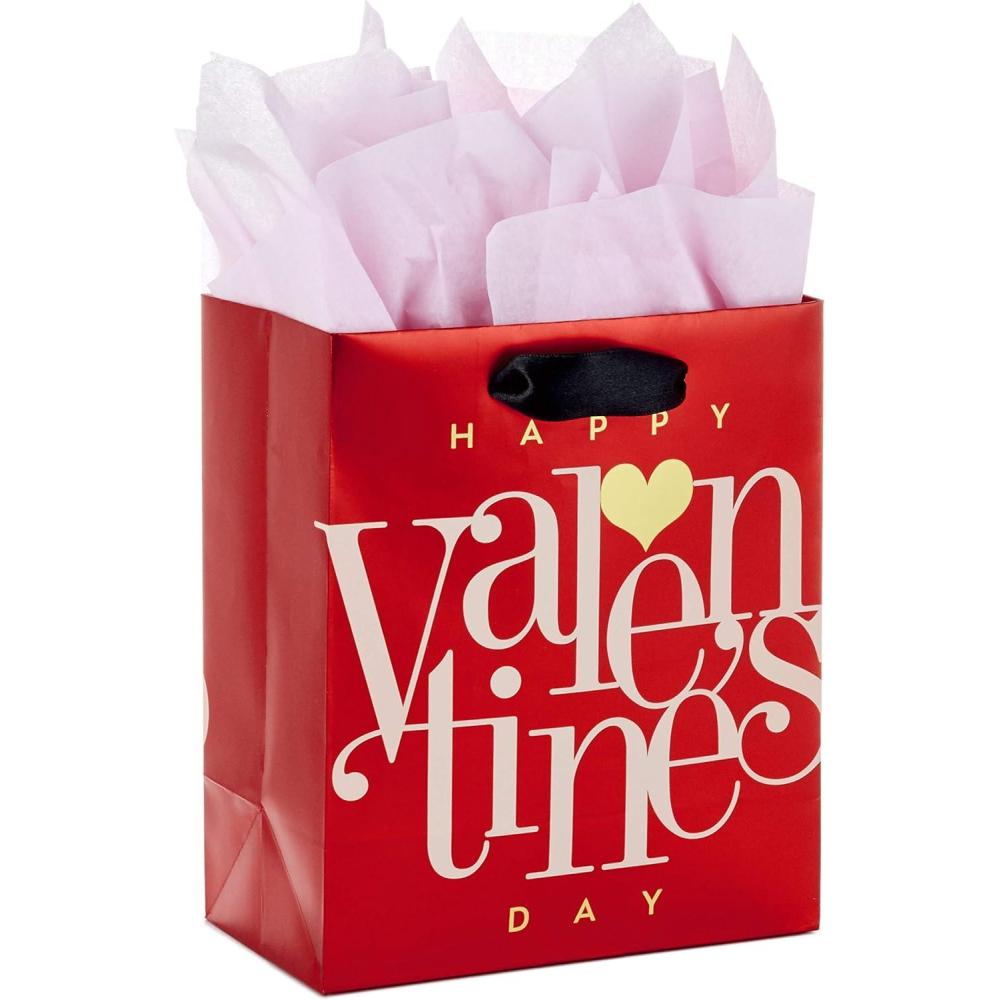 imageHallmark 6quot Small Valentines Day Gift Bag with Tissue Paper Red Happy Valentines Day Gold HeartRed Happy Valentines Day