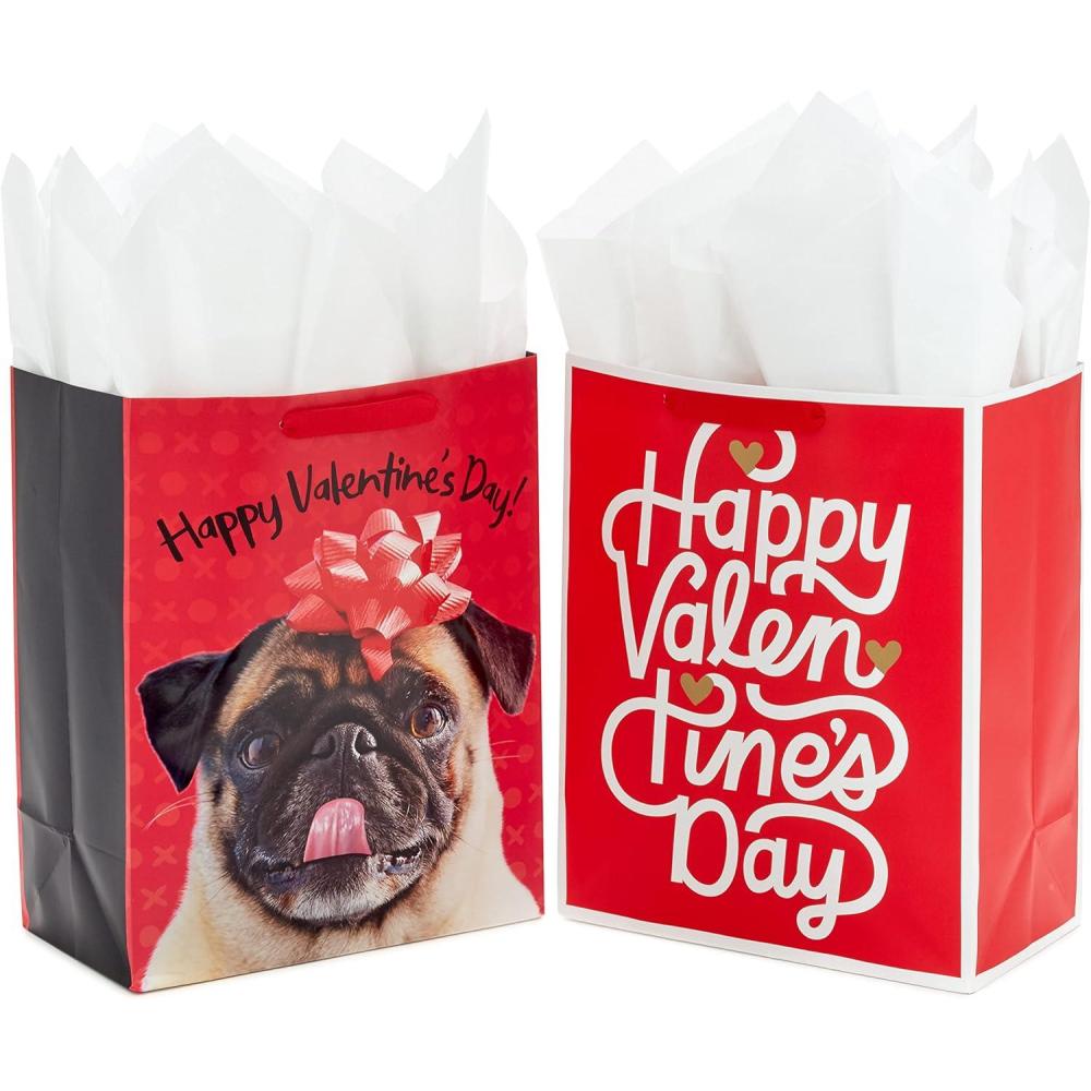 imageHallmark 6quot Small Valentines Day Gift Bags 6 Bags 3 Designs Hello Gorgeous Pink Red for Classroom Exchange Galentines DayPug  Happy Valentines Day
