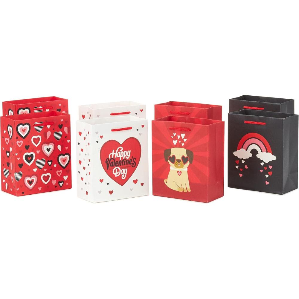 imageHallmark 6quot Small Valentines Day Gift Bags 8 Bags 4 Designs Hearts Rainbows Pug Puppy for Kids Classroom Parties Galentines DayHearts  Happy Valentines Day  Dog  Rainbow