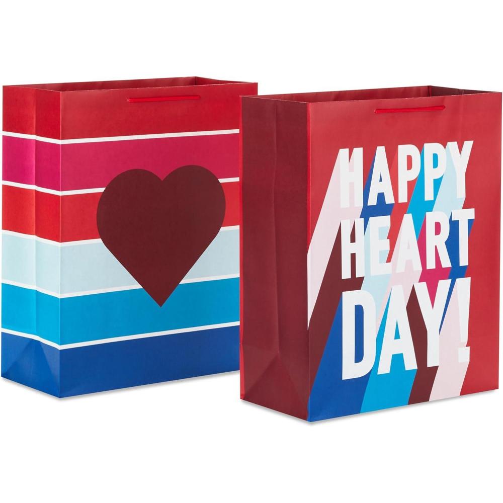 imageHallmark 6quot Small Valentines Day Gift Bags 8 Bags 4 Designs Hearts Rainbows Pug Puppy for Kids Classroom Parties Galentines DayStripes  Happy Heart Day
