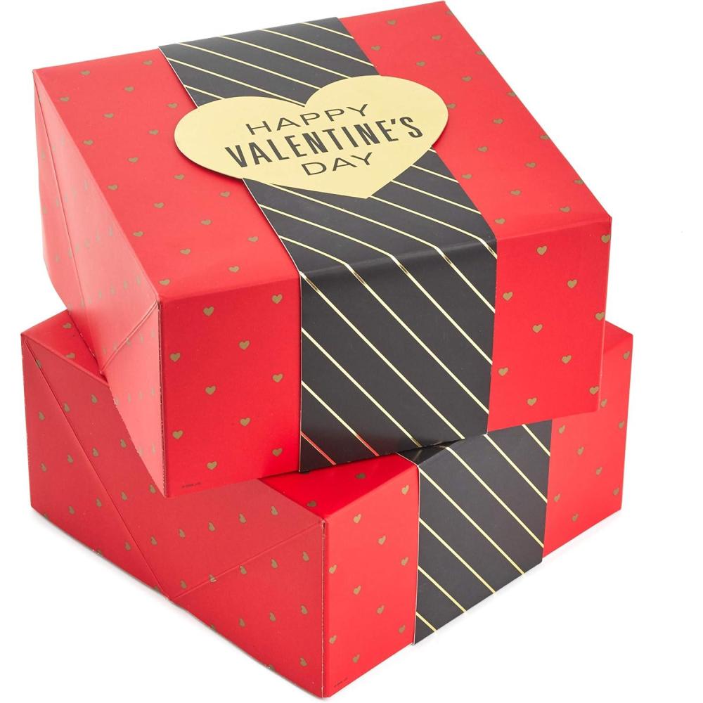 imageHallmark 8quot Medium Valentines Day Gift Boxes Pack of 2 Red with Black and Gold Wrap Band for Jewelry Wrapped Candy Small Toys Gift CardsRed with Black Band