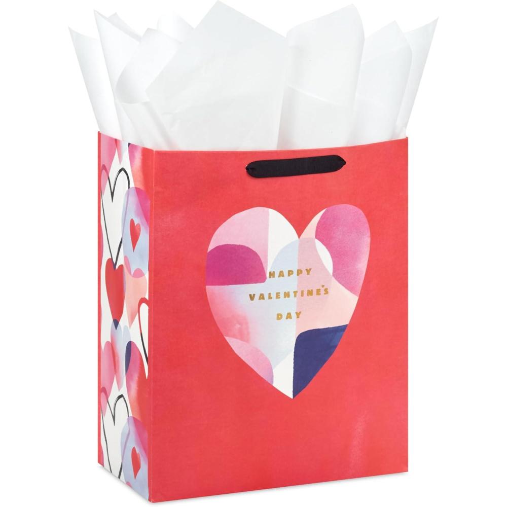 imageHallmark 8quot Medium Valentines Day Gift Boxes Pack of 2 Red with Black and Gold Wrap Band for Jewelry Wrapped Candy Small Toys Gift CardsRed with Watercolor Heart