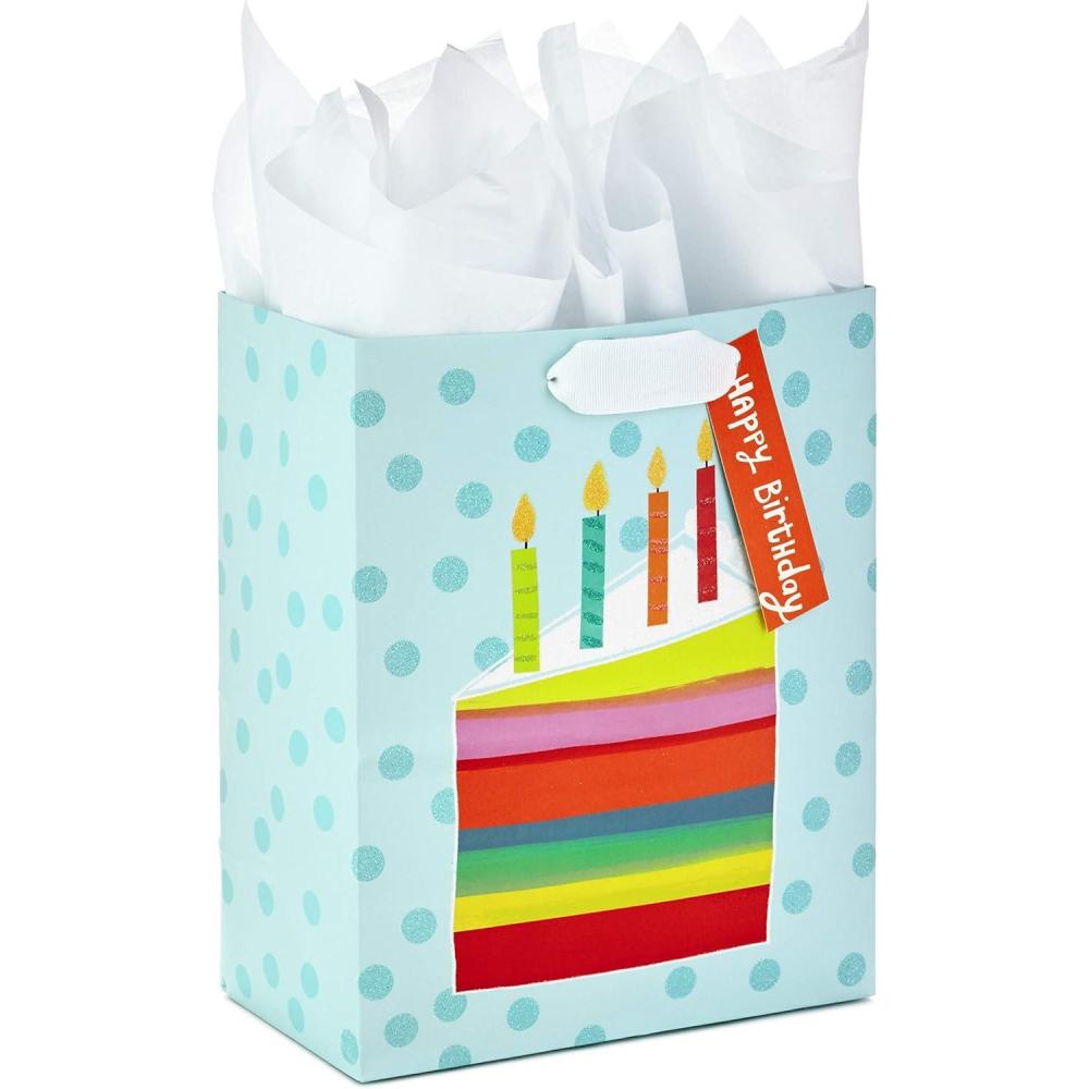 imageHallmark 9quot Medium Birthday Gift Bag with Tissue Paper Blue Happy BirthdayMedium Cake Slice