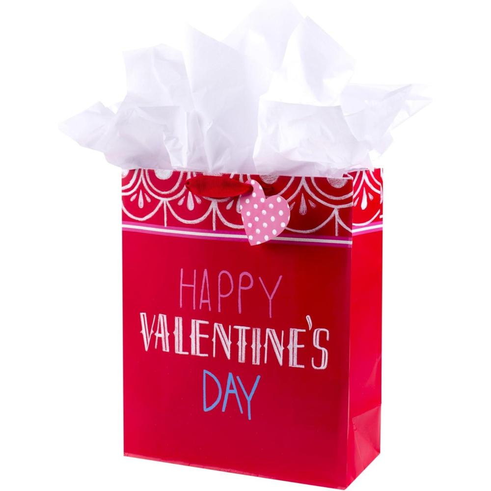 imageHallmark 9quot Medium Valentines Day Gift Bag with Card Gift Tag and Tissue Paper Watercolor HeartsRed Happy Valentines Day