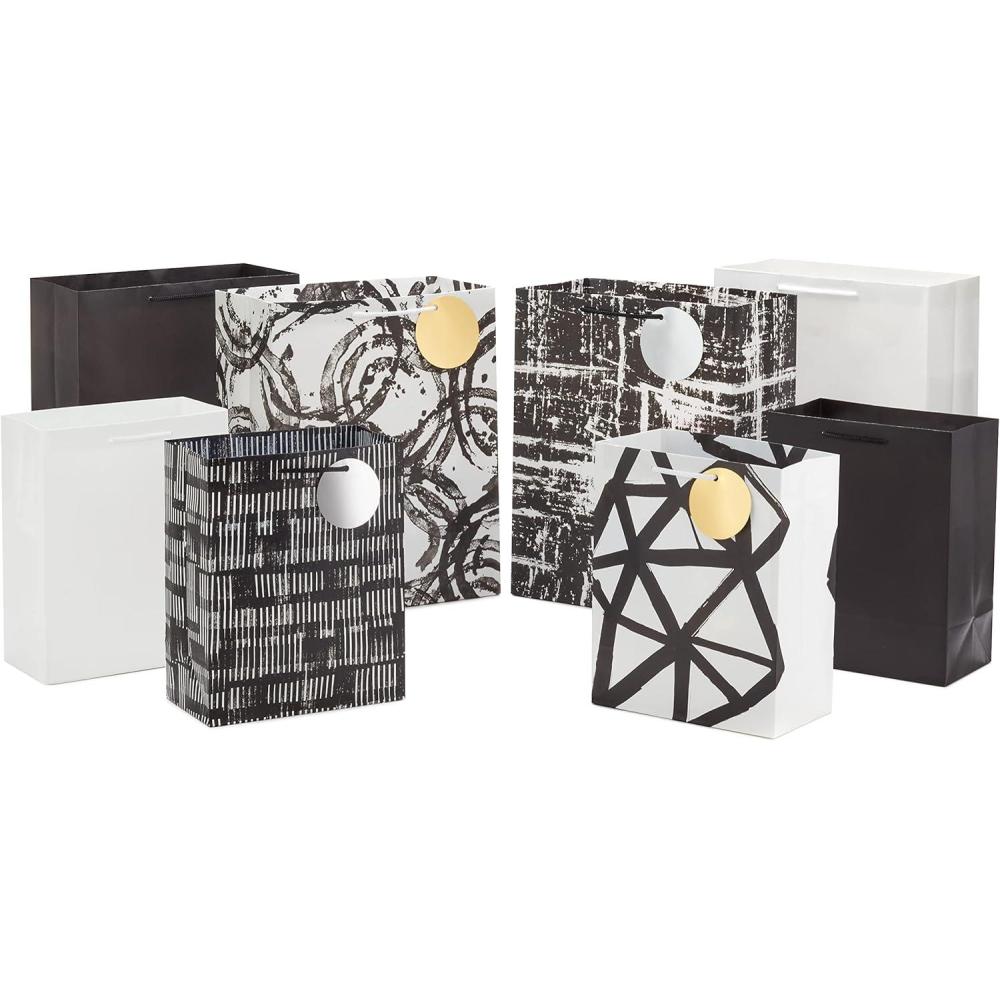 imageHallmark Assorted Black and White Gift Bags 8 Bags 4 Medium 9quot 4 Large 13quot for Weddings Graduations Retirements Valentines Day HalloweenGift Bags