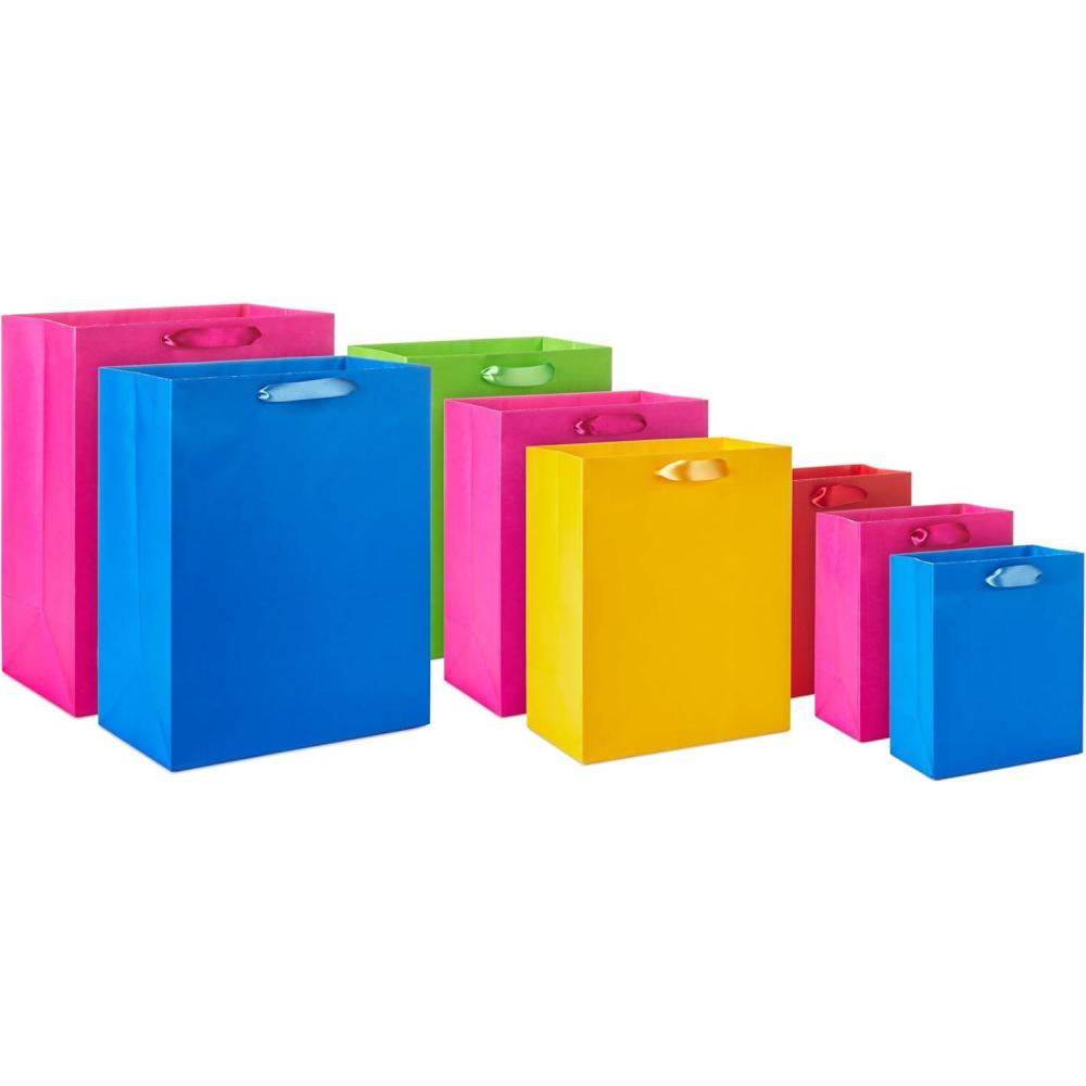 imageHallmark Assorted Gift Bags 8 Bags 3 Small 6quot 3 Medium 9quot 2 Large 13quot Solid Pink Blue Green Yellow Red1 Count Pack of 8