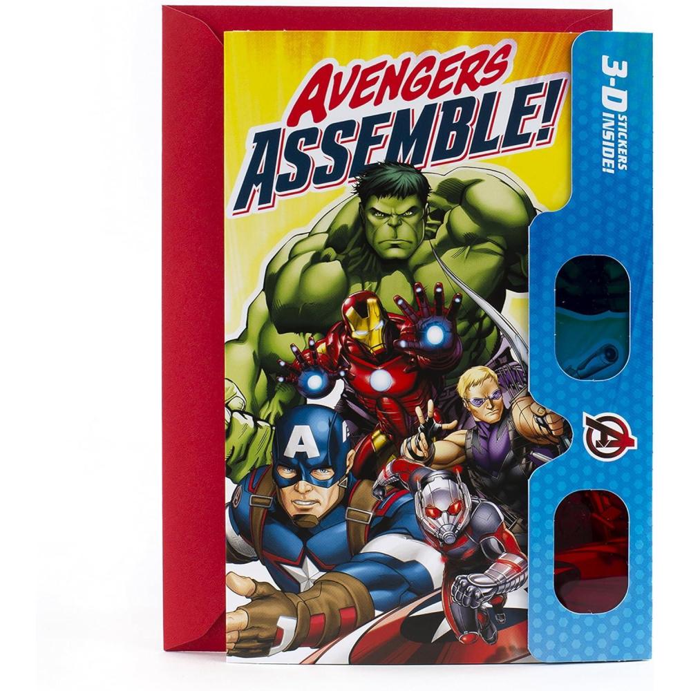 imageHallmark Avengers Birthday Card with 3D Stickers and Glasses Avengers Assemble 499RZB7022Avengers Assemble