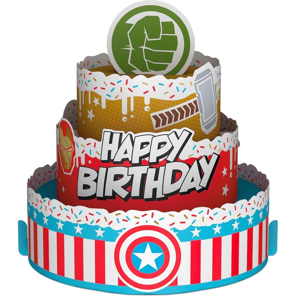 imageHallmark Avengers Birthday Card with 3D Stickers and Glasses Avengers Assemble 499RZB7022Superhero Birthday Cake