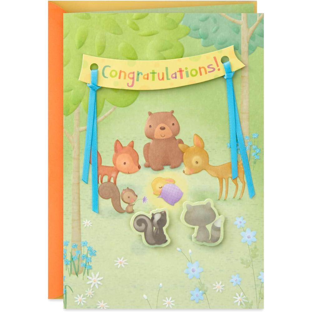imageHallmark Baby Shower Card for New Parents Hooray Welcome New Baby Congratulations Gender RevealAnimals in the Woods
