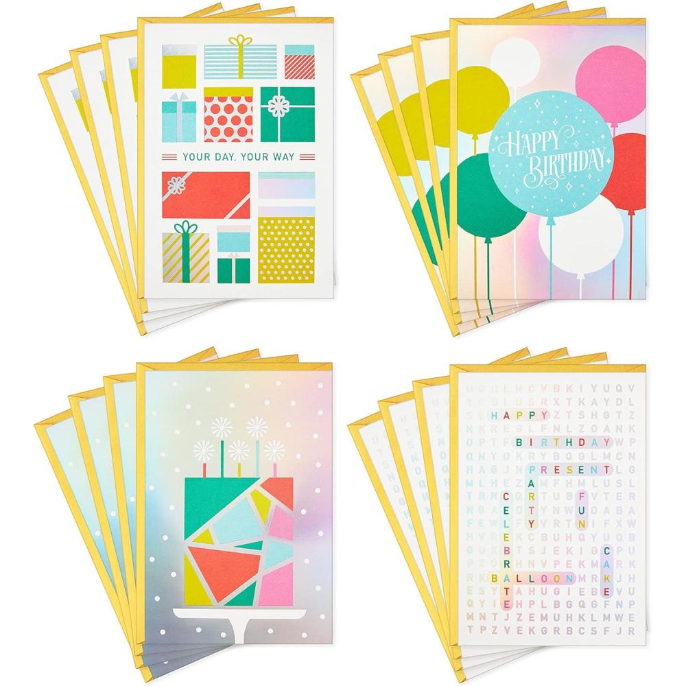 imageHallmark Birthday Cards Assortment Vintage Happy Birthday 12 Cards with EnvelopesGifts  Word Search  Balloons