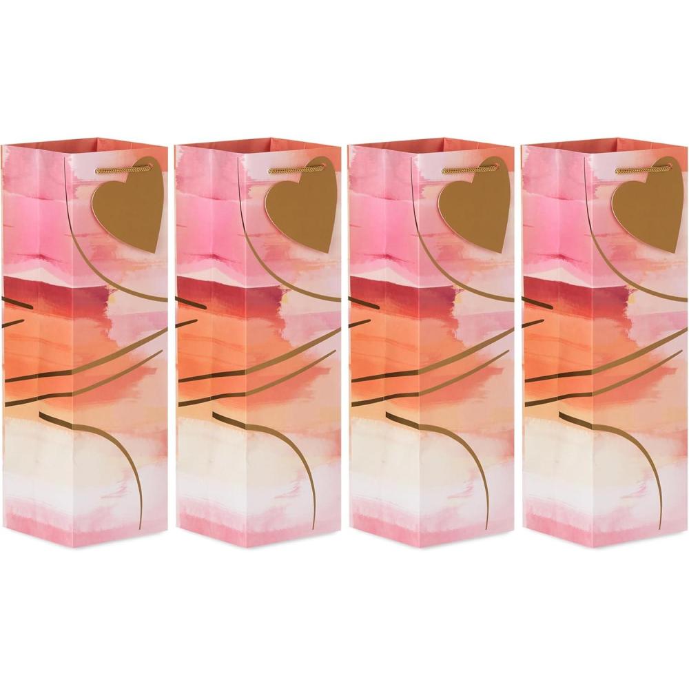 imageHallmark Bottle Gift Bags 4Pack with Gold Heart Gift Tags Peach Pink Purple Watercolor for Anniversary Bridal Showers Any DayValentines Day