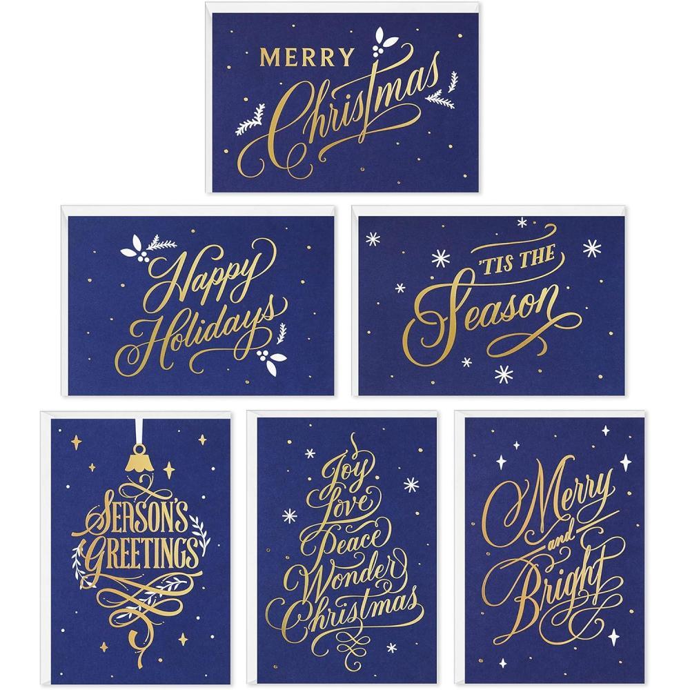 imageHallmark Boxed Christmas Cards Assortment Blue and Gold Holidays 6 Designs 72 Cards with EnvelopesElegant Blue and Gold Holiday Card Assortment