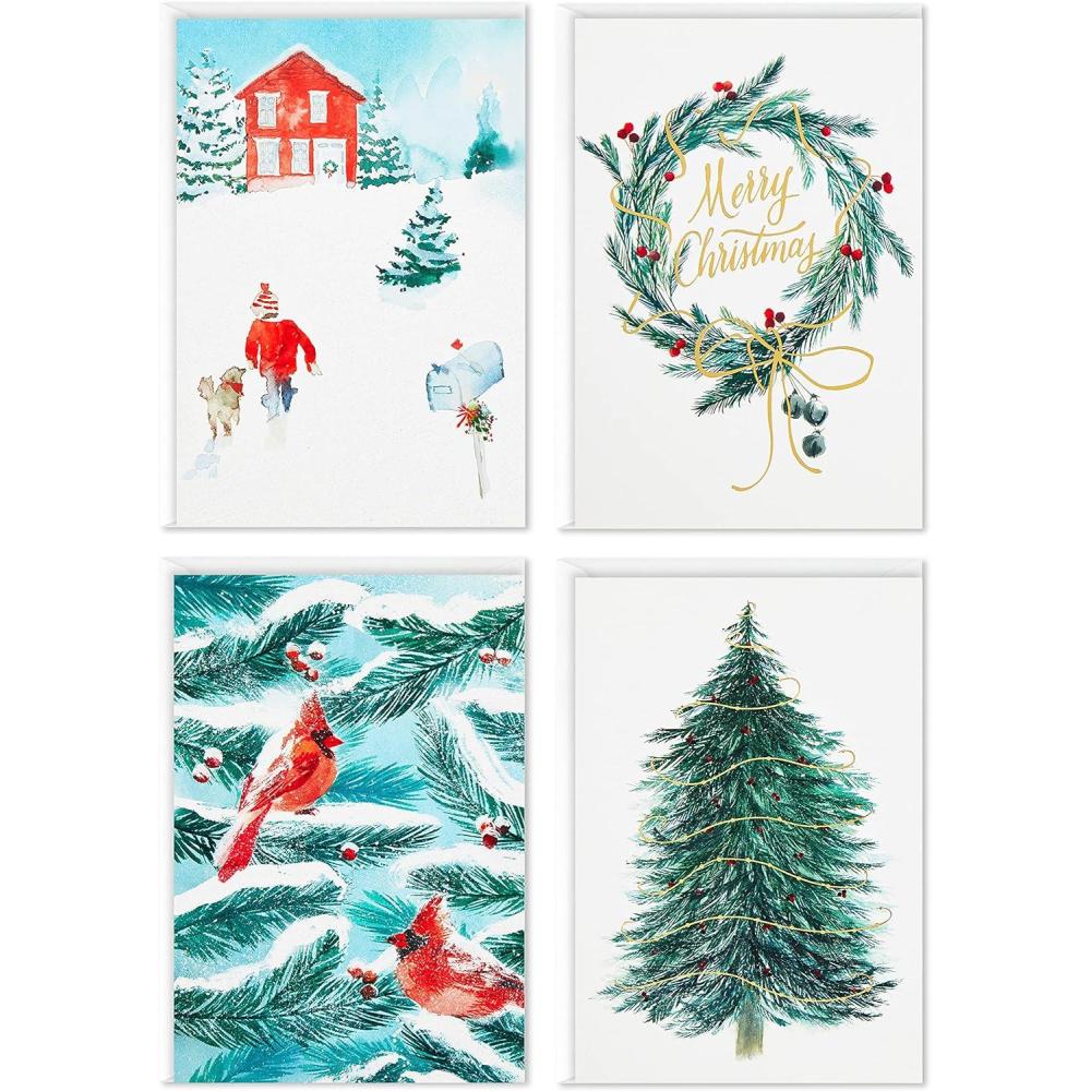 imageHallmark Boxed Christmas Cards Assortment Cardinals and Snowy Barn 40 Cards and EnvelopesCardinals
