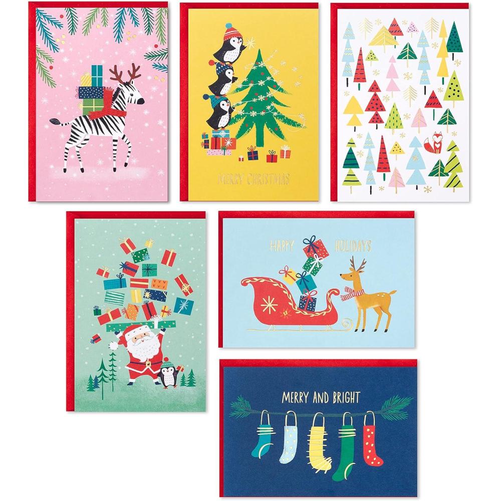 imageHallmark Boxed Christmas Cards Assortment Colorful Vintage 6 Designs 24 Cards with EnvelopesColoful Vintage Holiday Card Assortment