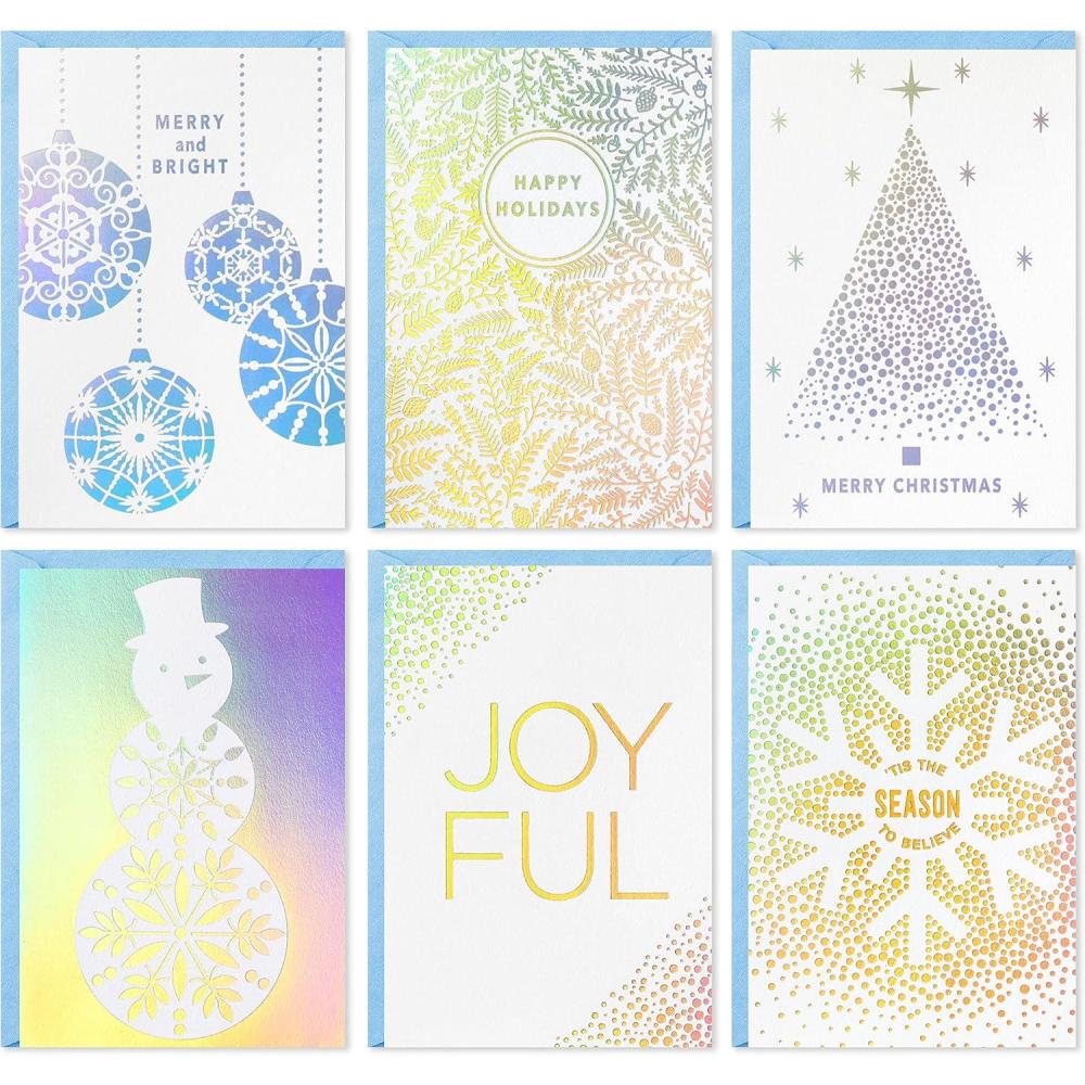 imageHallmark Boxed Christmas Cards Assortment Gold Foil Classic 6 Designs 36 Cards with EnvelopesHoliday Holographic Card Assortment