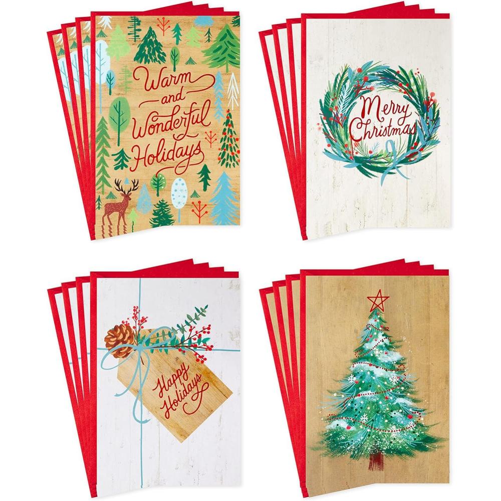 imageHallmark Boxed Christmas Cards Assortment Rustic Happy Holidays 4 Designs 16 Cards and EnvelopesRustic Happy Holidays Card Assortment