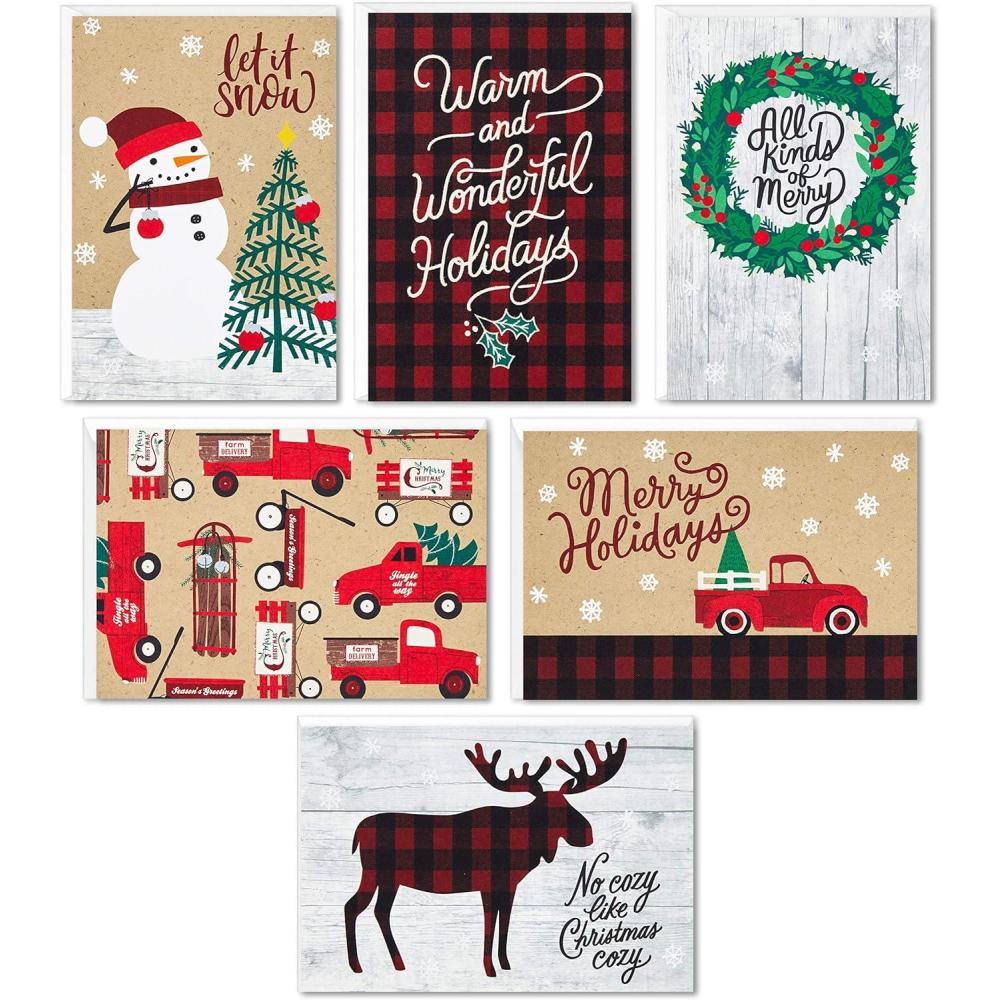 imageHallmark Boxed Christmas Cards Assortment Rustic Holidays 6 Designs 24 Cards with EnvelopesRustic