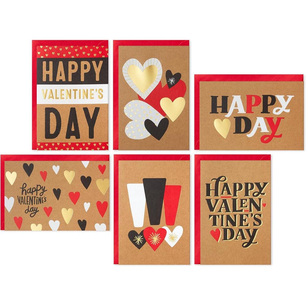 imageHallmark Boxed Christmas Cards Assortment Rustic Kraft 6 Designs 36 Cards with EnvelopesValentine Gold Foil Kraft Card Assortment