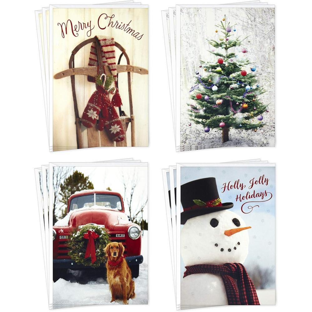 imageHallmark Boxed Christmas Cards Assortment Vintage Red Truck 4 Designs 12 Cards and EnvelopesVintage Red Truck Holiday Card Assortment