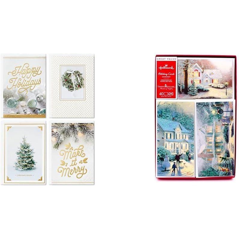 imageHallmark Boxed Christmas Cards Assortment White and Gold 40 Cards and EnvelopesGreeting Card Cards  4 Designs