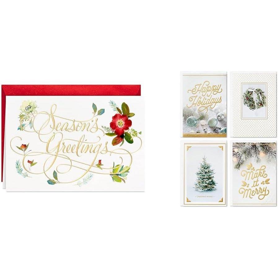 imageHallmark Boxed Holiday Cards Floral Seasons Greetings 40 Cards with EnvelopesCards Cards White and Gold