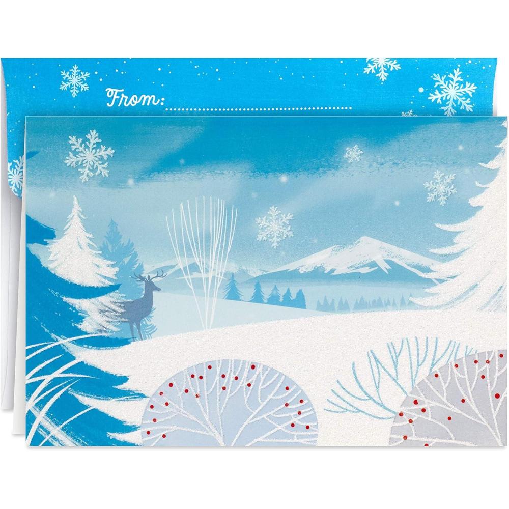 imageHallmark Boxed Holiday Cards Seasons Greetings Snowflake 40 Holiday Cards with EnvelopesWinter Woods Holiday Cards