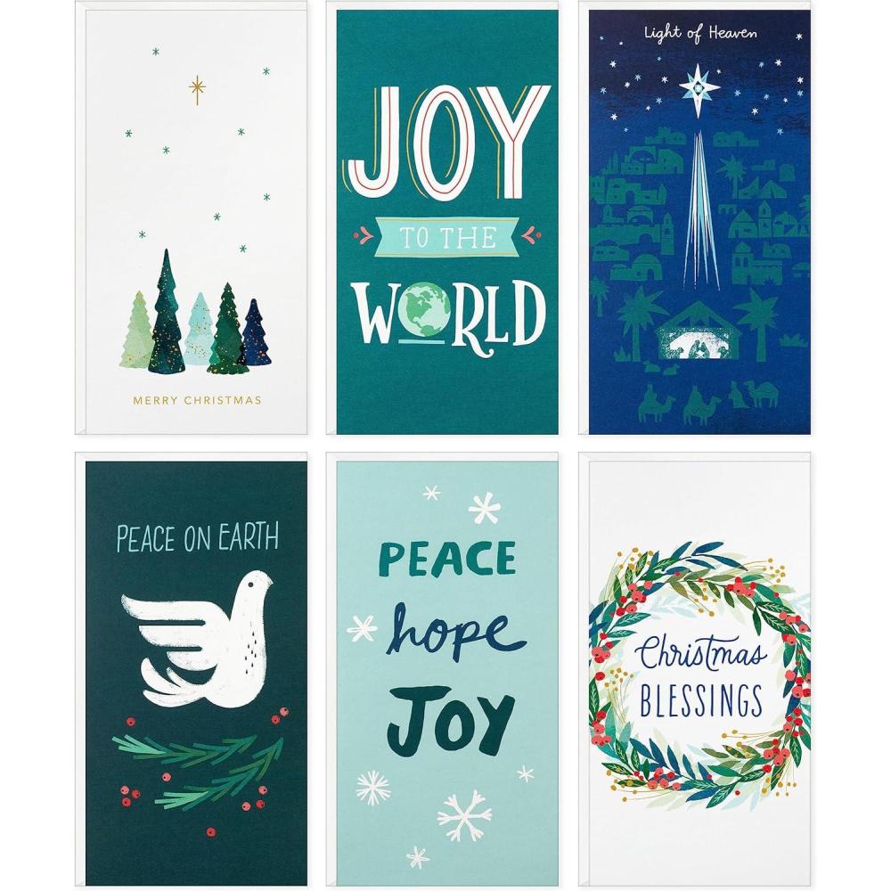 imageHallmark Boxed Religious Christmas Cards Assortment Christmas Blessings 6 Designs 24 Cards with EnvelopesBlue Green Peace Holiday Money Holder Assortment