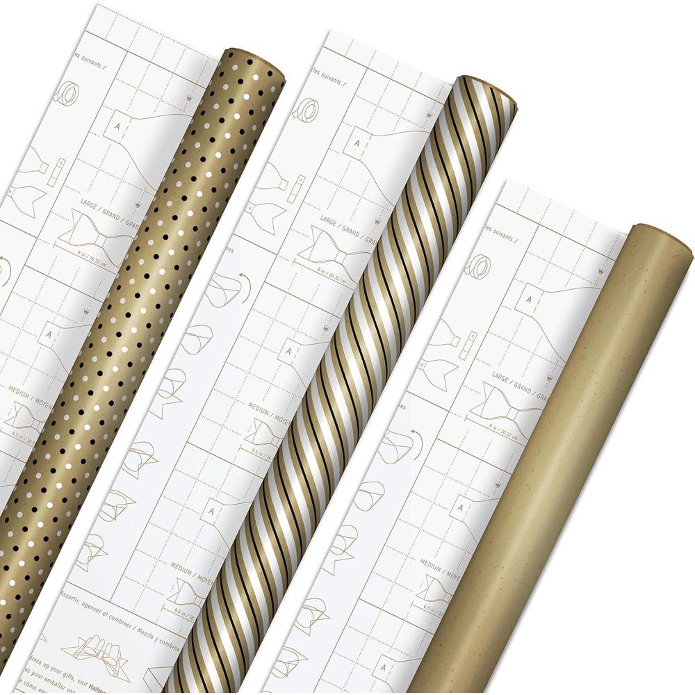 imageHallmark Brown Wrapping Paper with DIY Bow Templates on Reverse 3Pack 75 sq ft ttl  Black White Brown for Birthdays Weddings Baby Showers Christmas Hanukkah Arts and Crafts